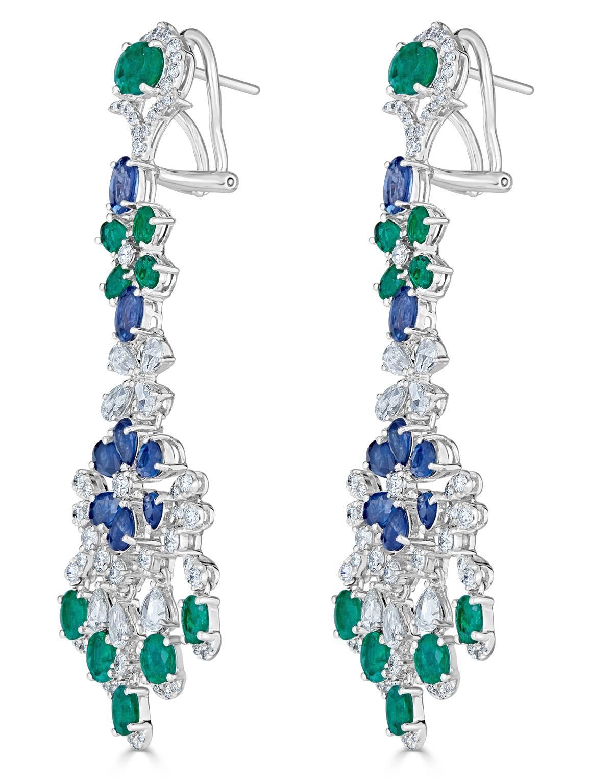 Green, Blue and White, oh my!  These fabulous earrings are sure to steal the show.  With 3.42 carats of sheer sparkle, these will not disappoint!  Omega Clip / Post

Length 65mm
Width 21mm

