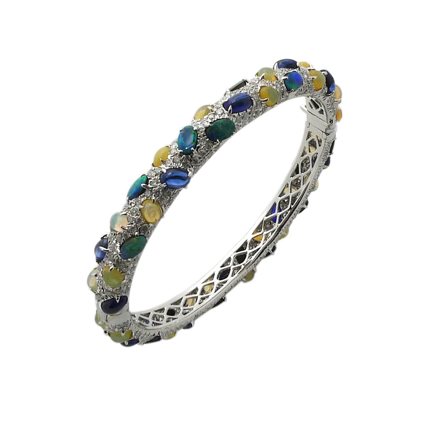 Ehtiopian Opal Kynite Diamond Bangle For Sale