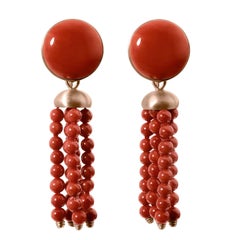 Orecchini a perno o a goccia in oro 18Kt Petronilla Rosso Corallo Rosso Stile Antico Romano