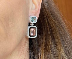 Morganite Green Beryl Diamond 18Kt Gold Rock Crystal Earrings and Jewelry Box