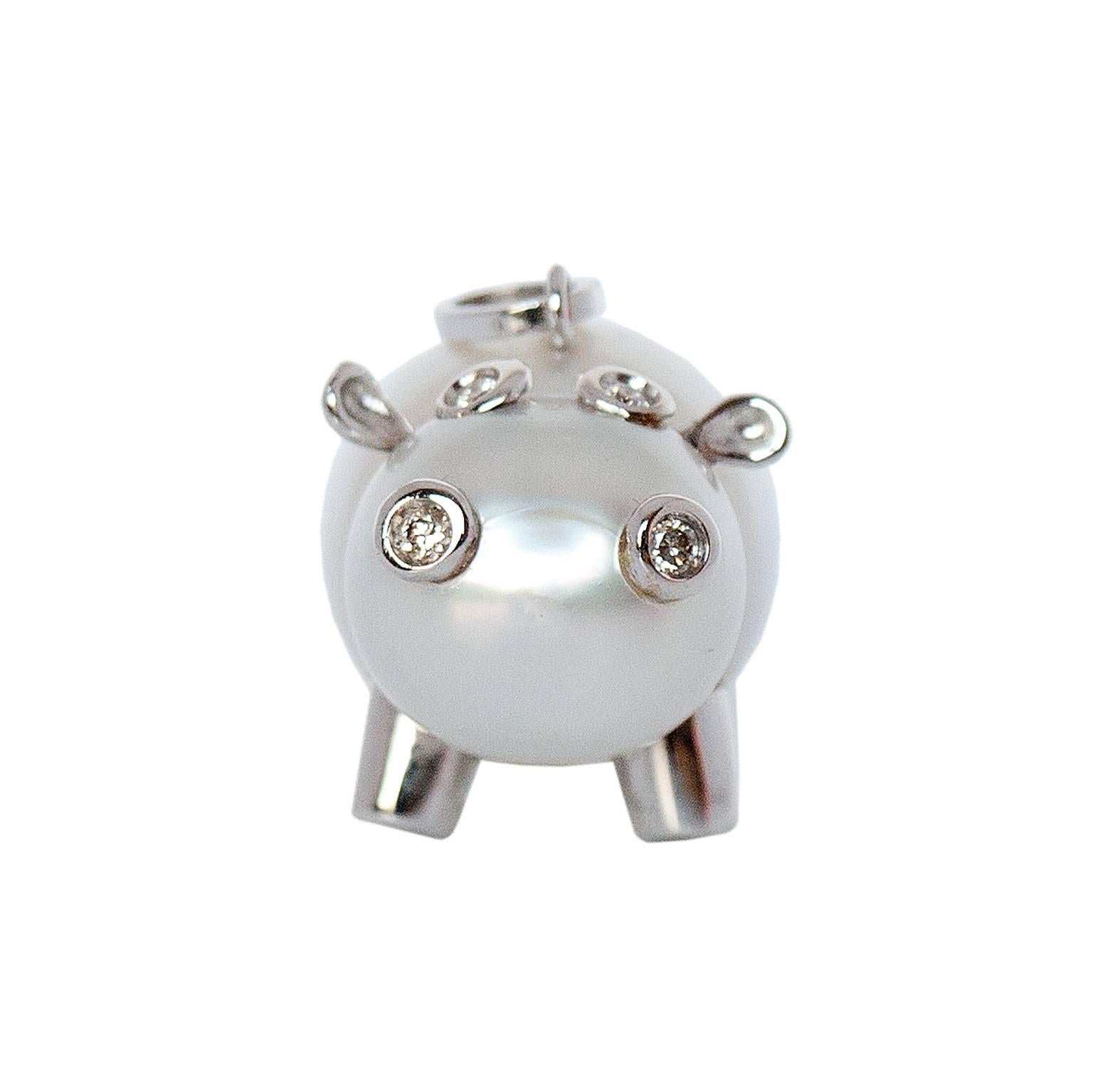 Contemporary Hippo White Diamond Australian Pearl Gold Pendant