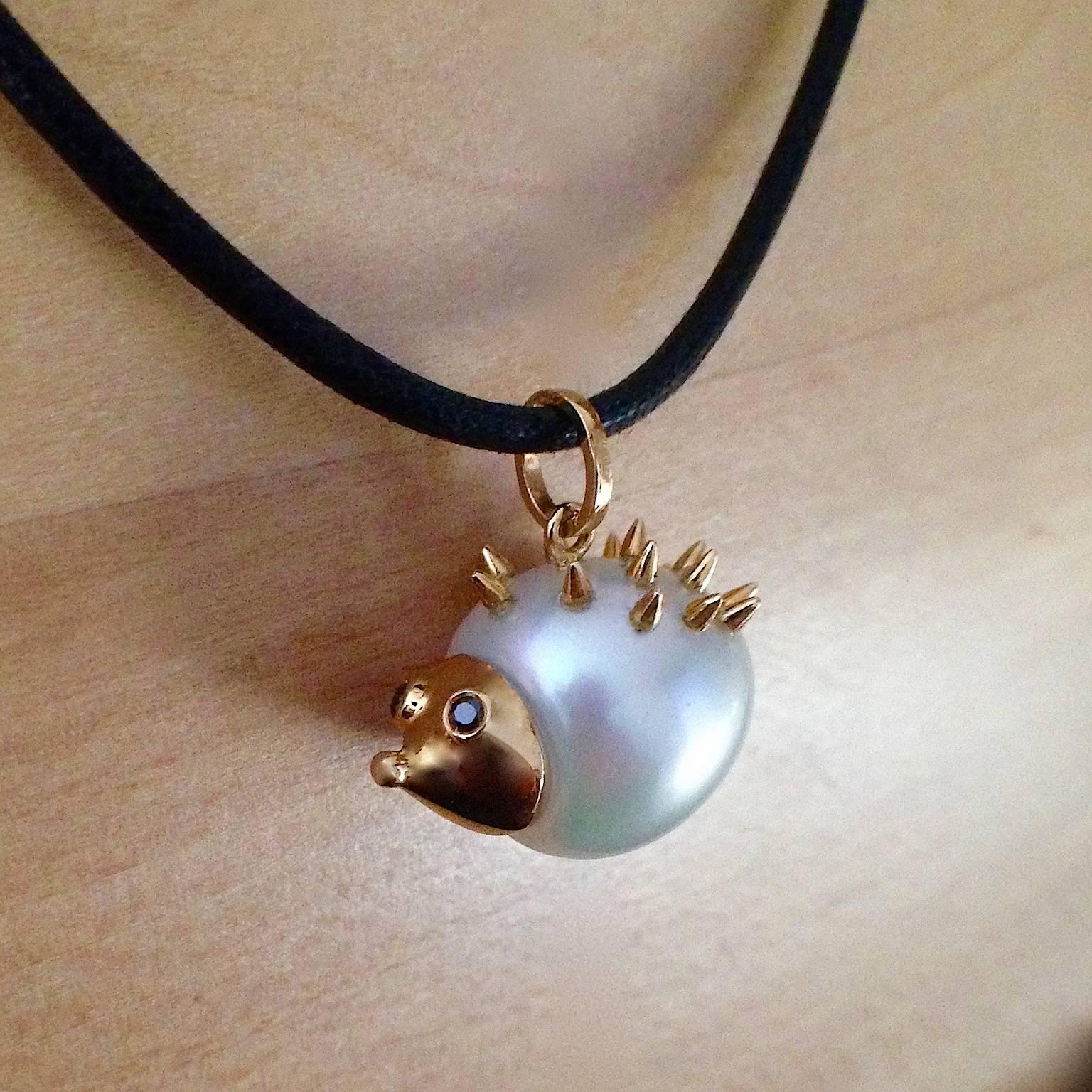 Hedgehog Diamond Australian Pearl 18K Gold Pendant/Necklace 3