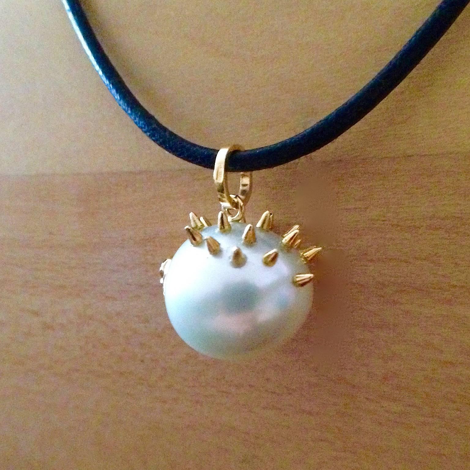 Hedgehog Diamond Australian Pearl 18K Gold Pendant/Necklace 4