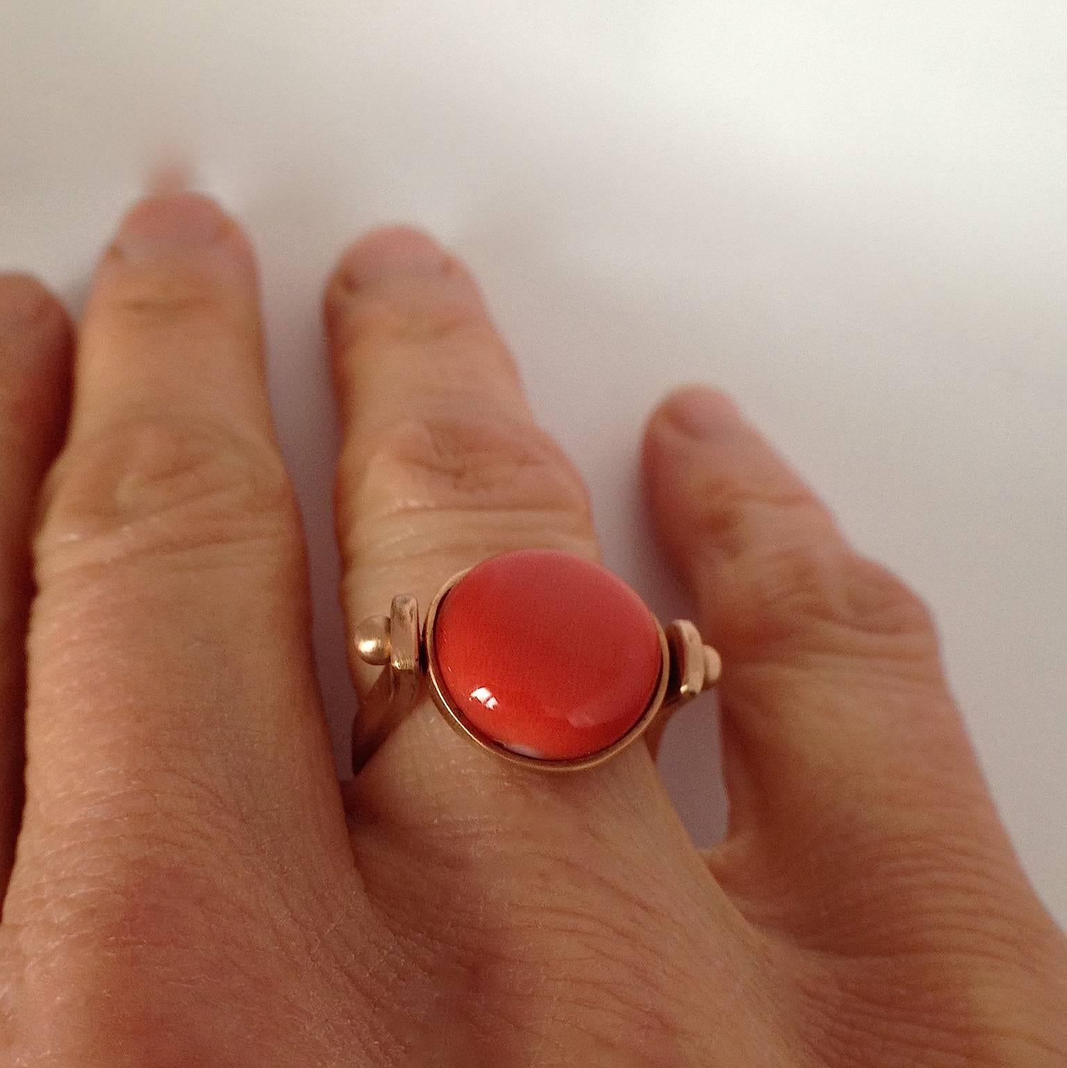Women's Red Coral Roman Style Pink Gold Reversible Ring