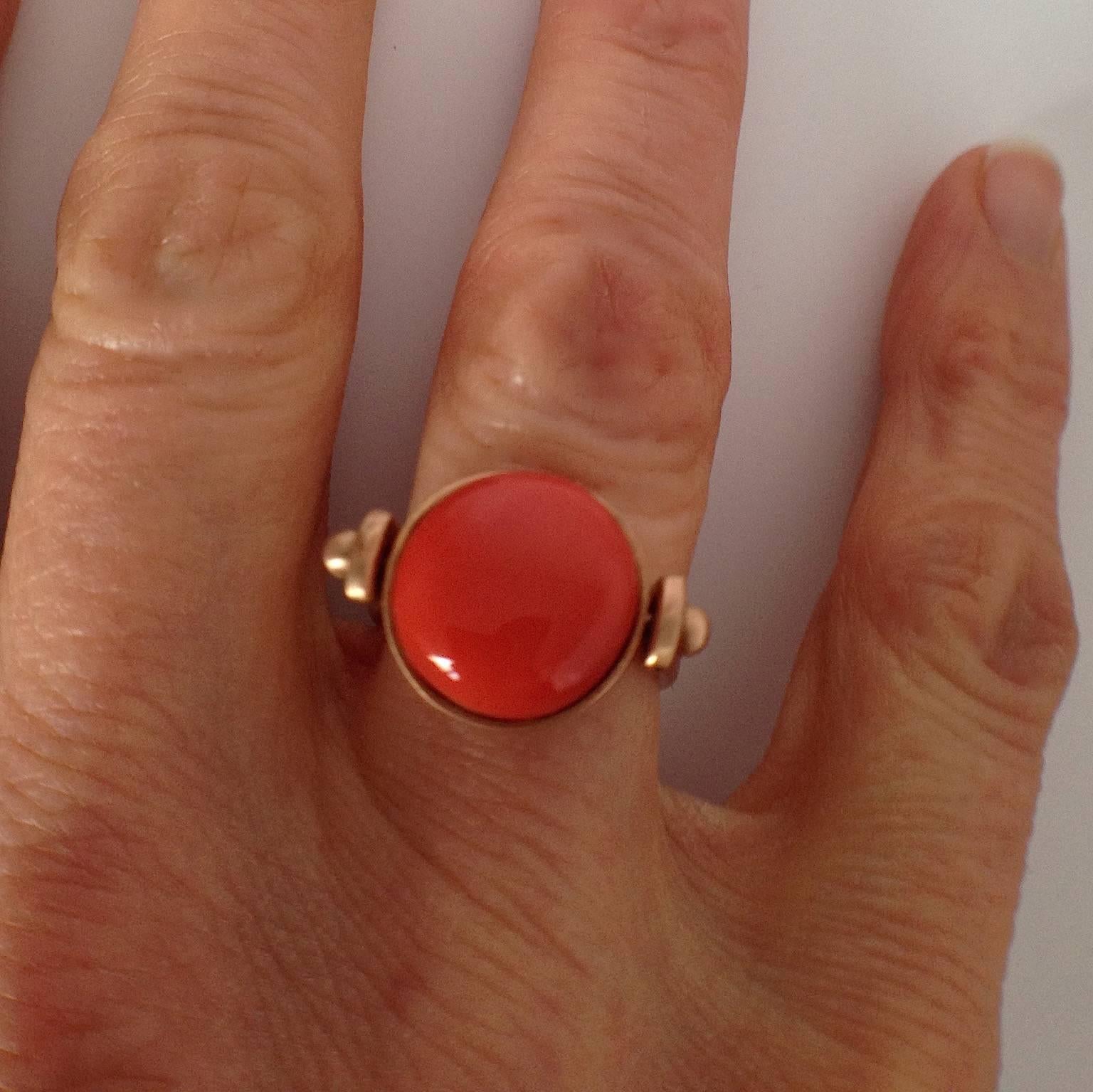 Red Coral Roman Style Pink Gold Reversible Ring 1