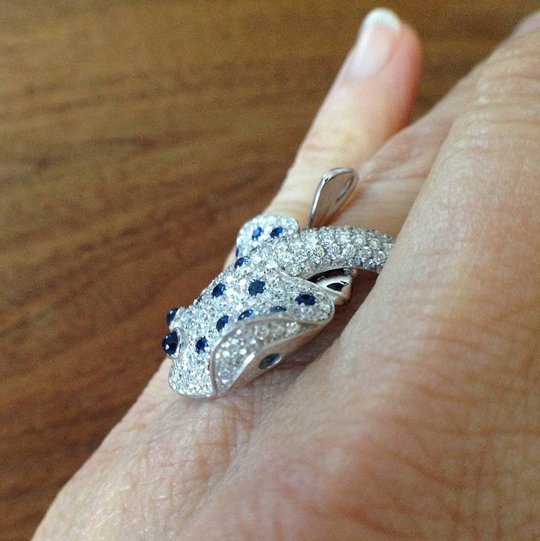Petronilla Ray Fish Blue Sapphire White Diamond 18Kt Gold Ring Made in ...