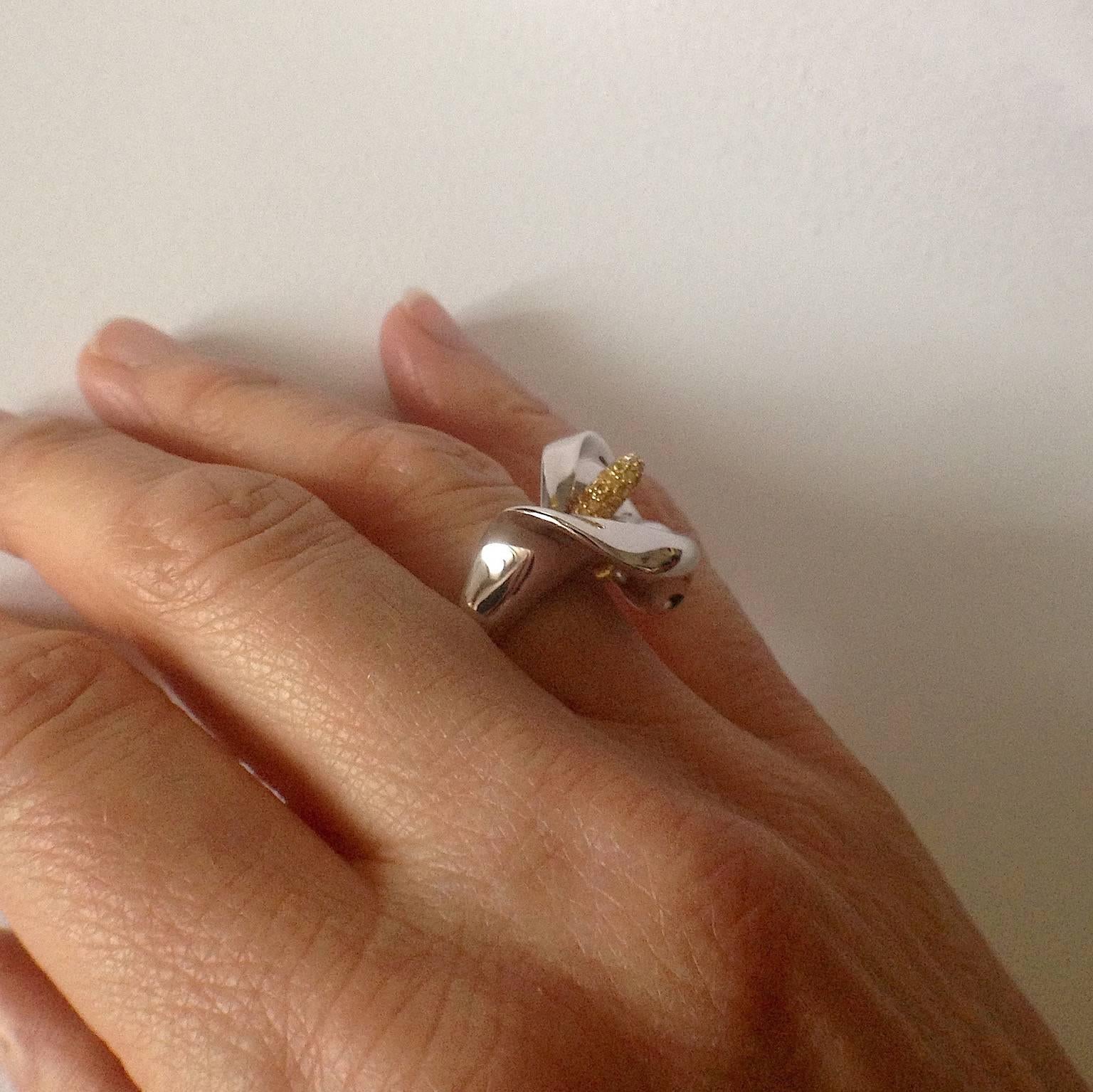 Women's Petronilla Calla White Diamond Yellow Sapphire 18Kt Gold Ring Italian Style