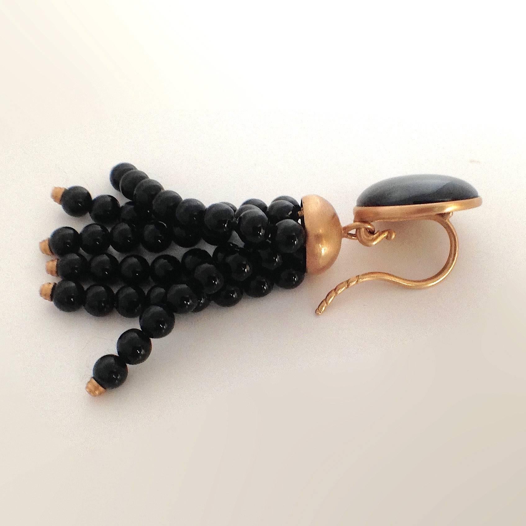 Classical Roman Roman Style Black Jade Black Coral Red Gold Earrings 
