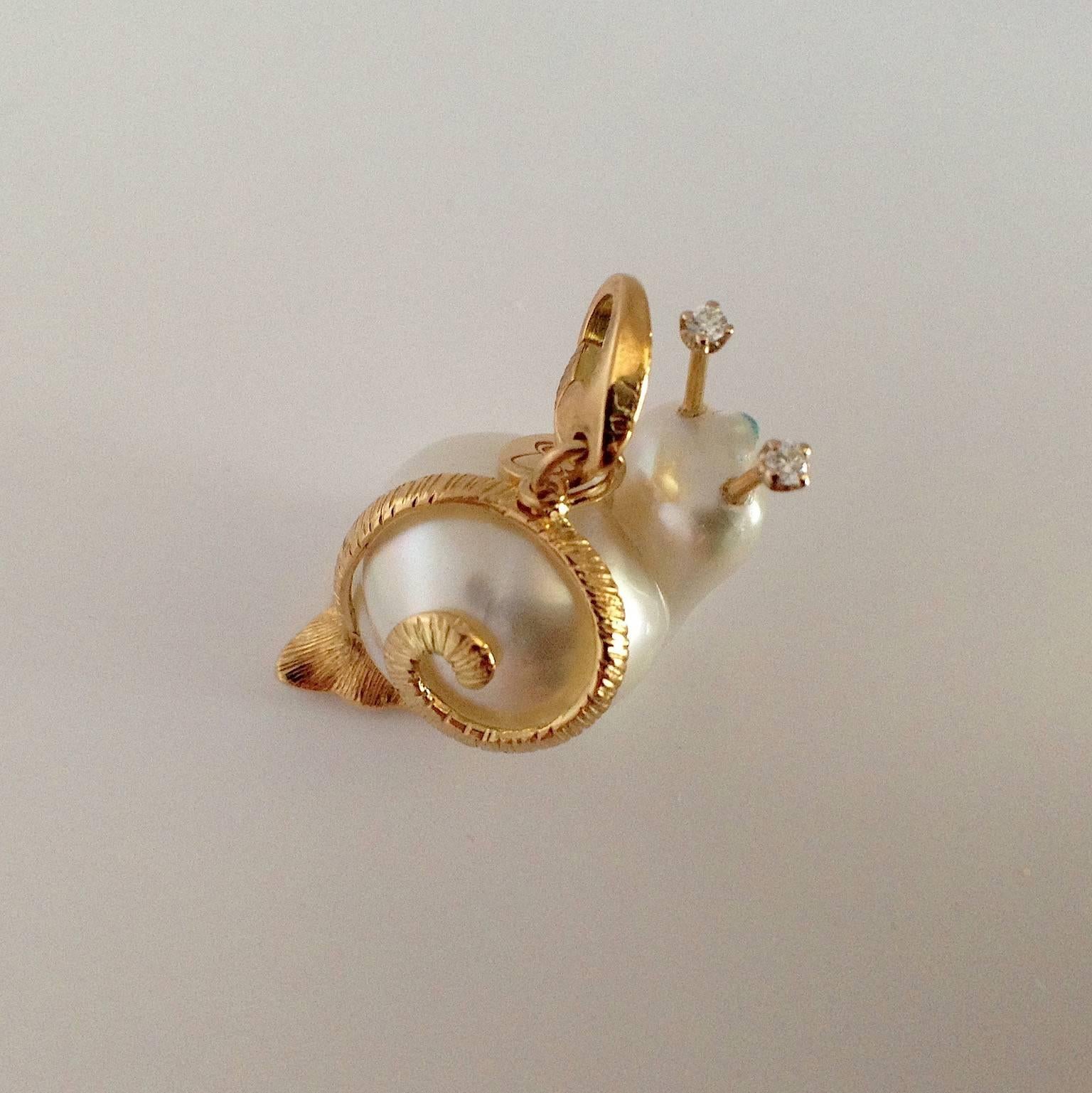 Women's Snail White Diamond Australian Pearl Gold Pendant/Necklace and Charm