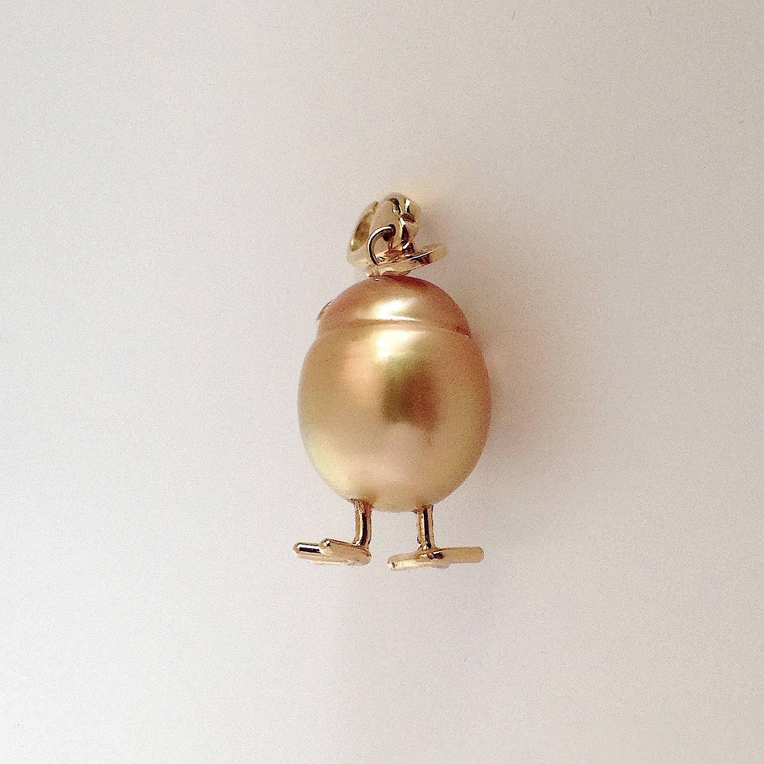 Contemporary Chick Diamond Pearl Gold Pendant or Charm