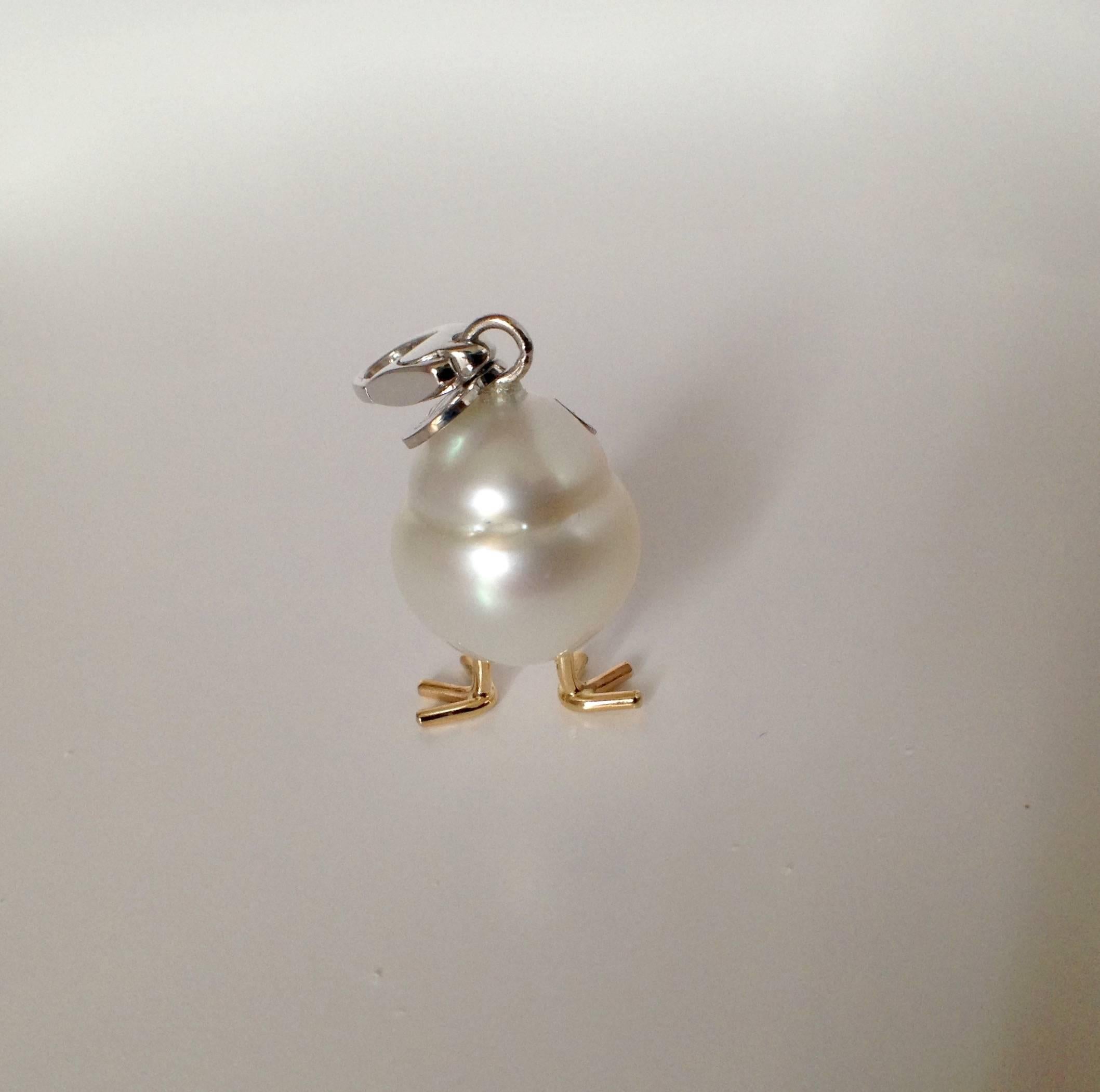 Baby Chick Australian Pearl White Diamond Yellow Gold Pendant/Necklace or Charm 2