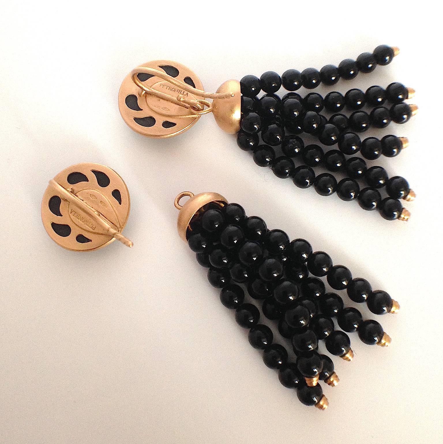 Classical Roman Made on order Black Jade Coral Red 18K Gold Detachable Stud Dangle Earrings