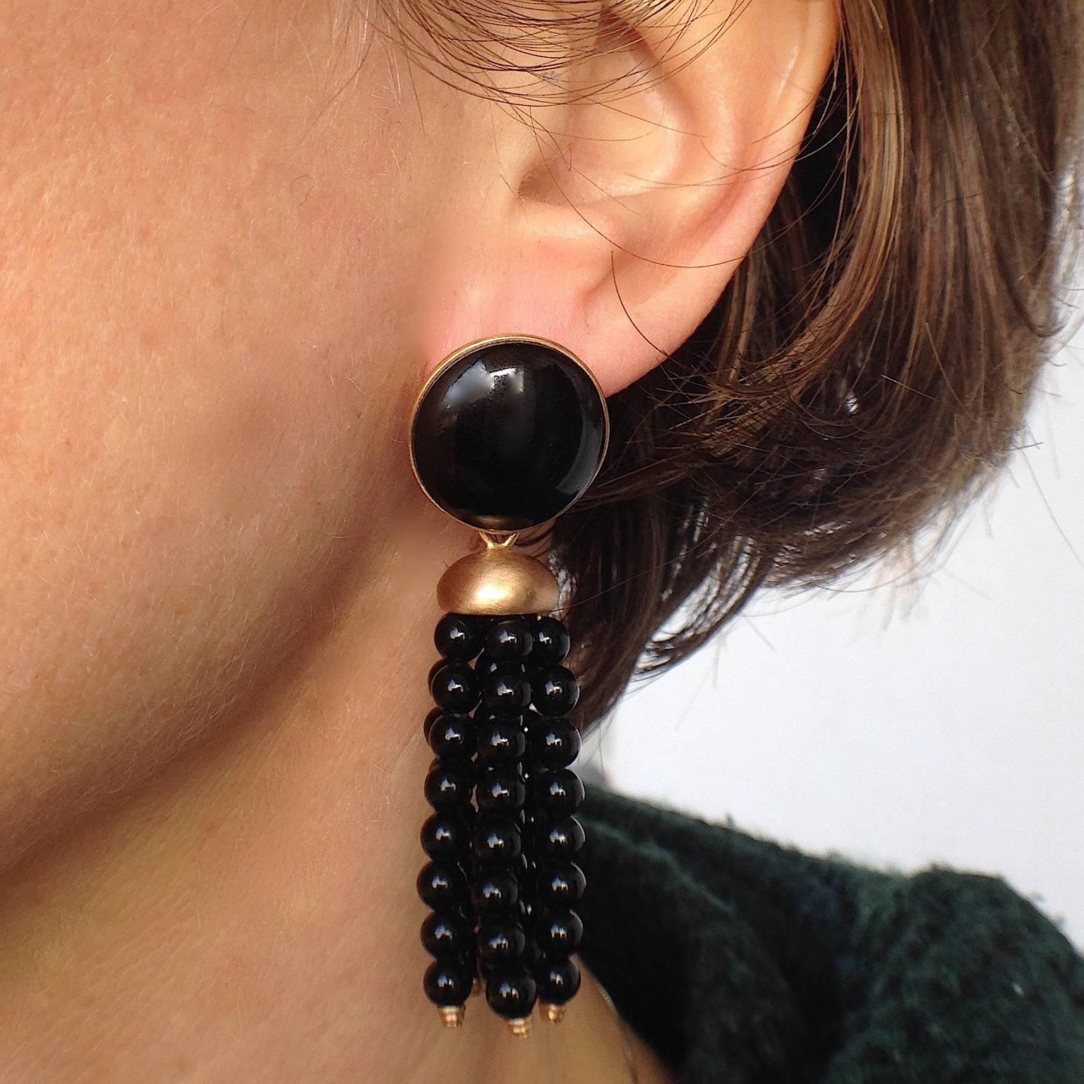 Ball Cut Made on order Black Jade Coral Red 18K Gold Detachable Stud Dangle Earrings