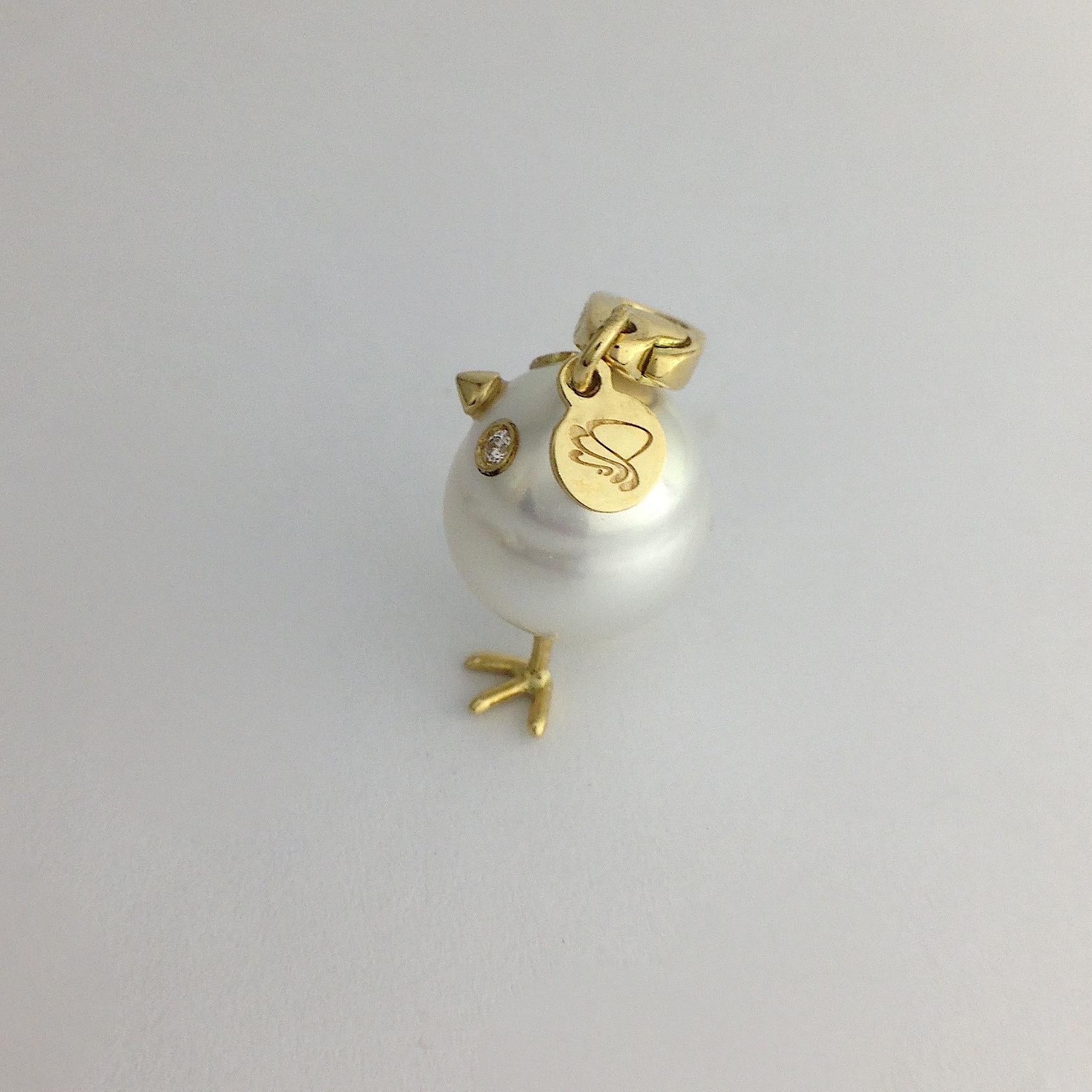Chick Pearl Diamond 18 Karat Gold Pendant, Necklace or Charm 2