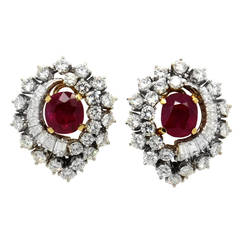 Pair of Italian Ruby Diamond Gold Earrings