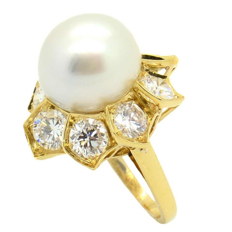 Bulgari Diamond Pearl Gold Cocktail Ring For Sale