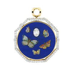 Vintage Italian Micromosaic, Diamond and Gold Pendant