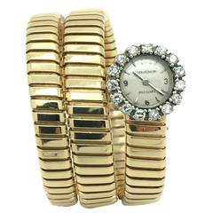 Vintage Bulgari Jaeger Le Coultre Yellow/White Gold Serpenti Tubogas Bracelet Wristwatch