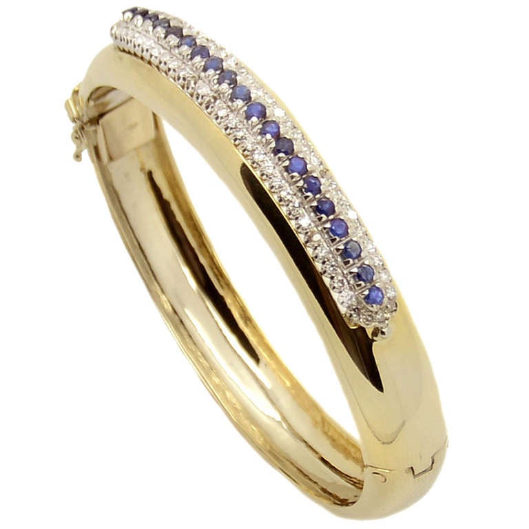 Rigid Sapphire, Diamond and Gold Bracelet For Sale