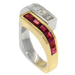 1960s Italian Diamond Ruby Gold Ring