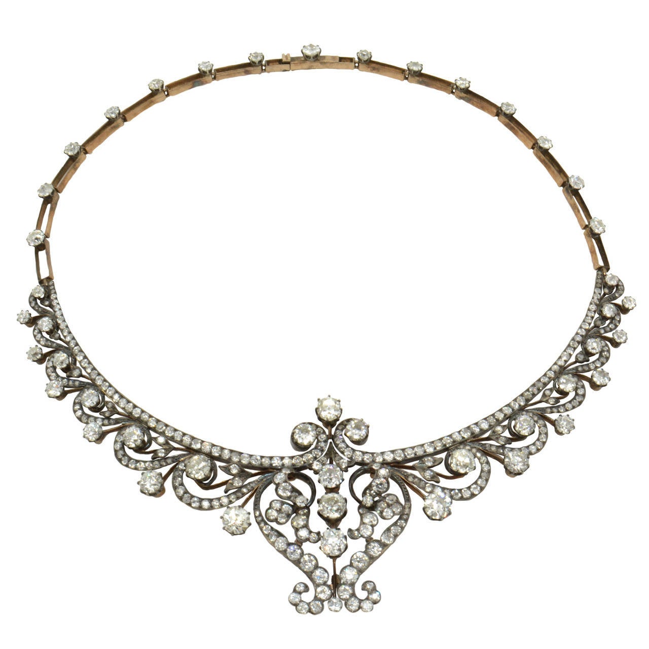 A Victorian Scroll Design Diamond Necklace For Sale