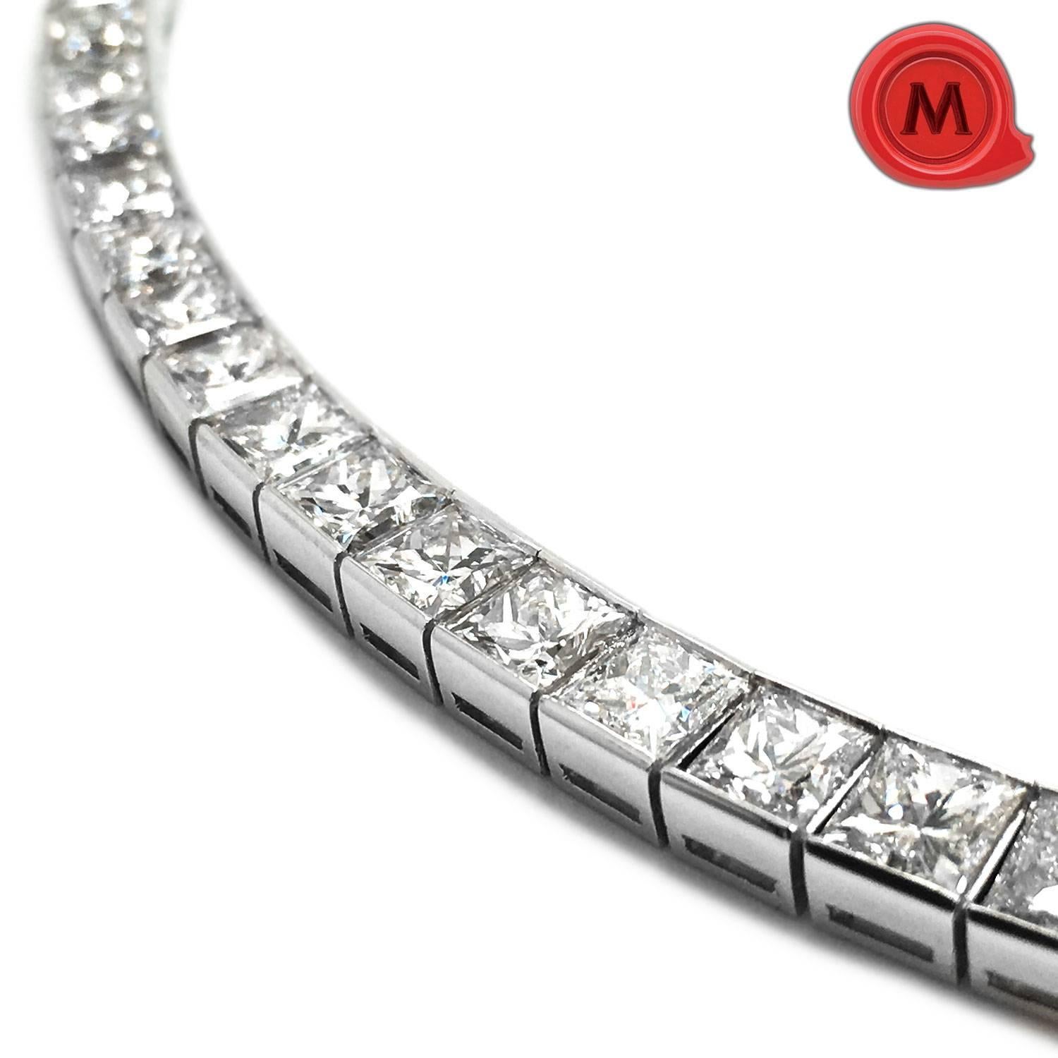 The Massoni necklace with 95 princess cut diamonds set in platinum, G/H color, IF/VVS clarity, in total 45.26 carats. Total weight 75.60 g, length 44 cm. Attached an IGN certificate. This lot is for sale with Customer to Customer price.