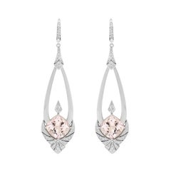10.43 Carat Morganite 18 Carat White Gold Diamond Art Deco Chandelier Earrings