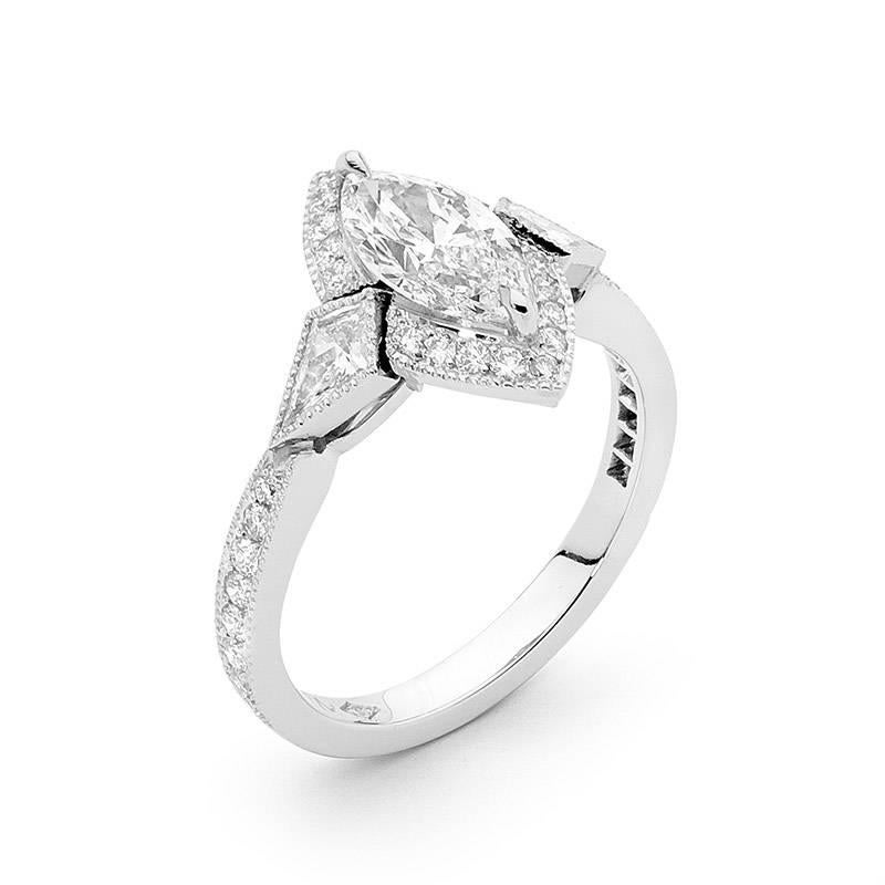 Marquise Cut GIA Certified 1.02ct Marquise Diamond Art Deco Style Platinum Engagement Ring For Sale