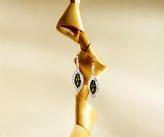 18 Carat White Gold Green Tourmaline Earrings in Art Deco Style