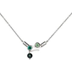 Nathalie Jean Emerald Tourmaline Pearl Gold Articulated Pendant 11