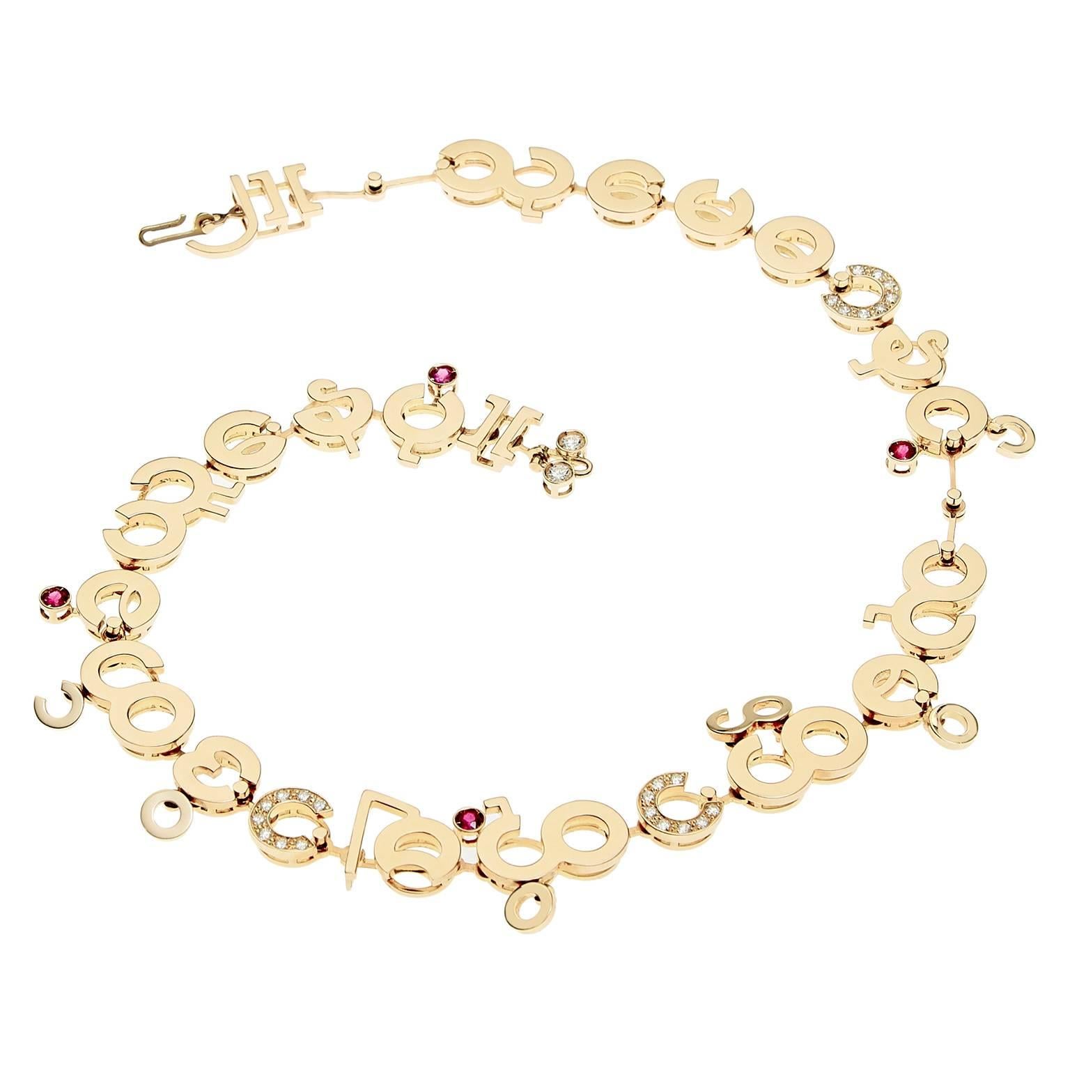 Women's Nathalie Jean Contemporary 0, 69 Carat Diamond Ruby Gold Choker Link Necklace