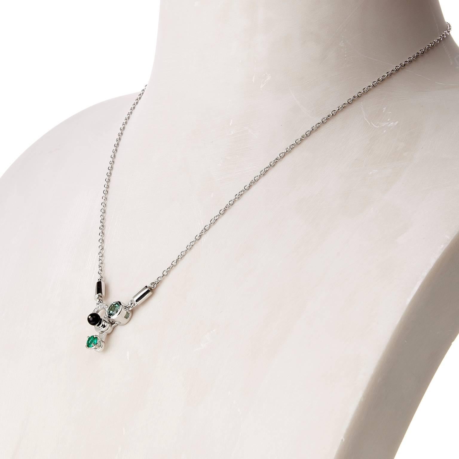 Women's Nathalie Jean 0, 055 Carat Emerald Tourmaline Onyx Gold Pendant Drop Necklace