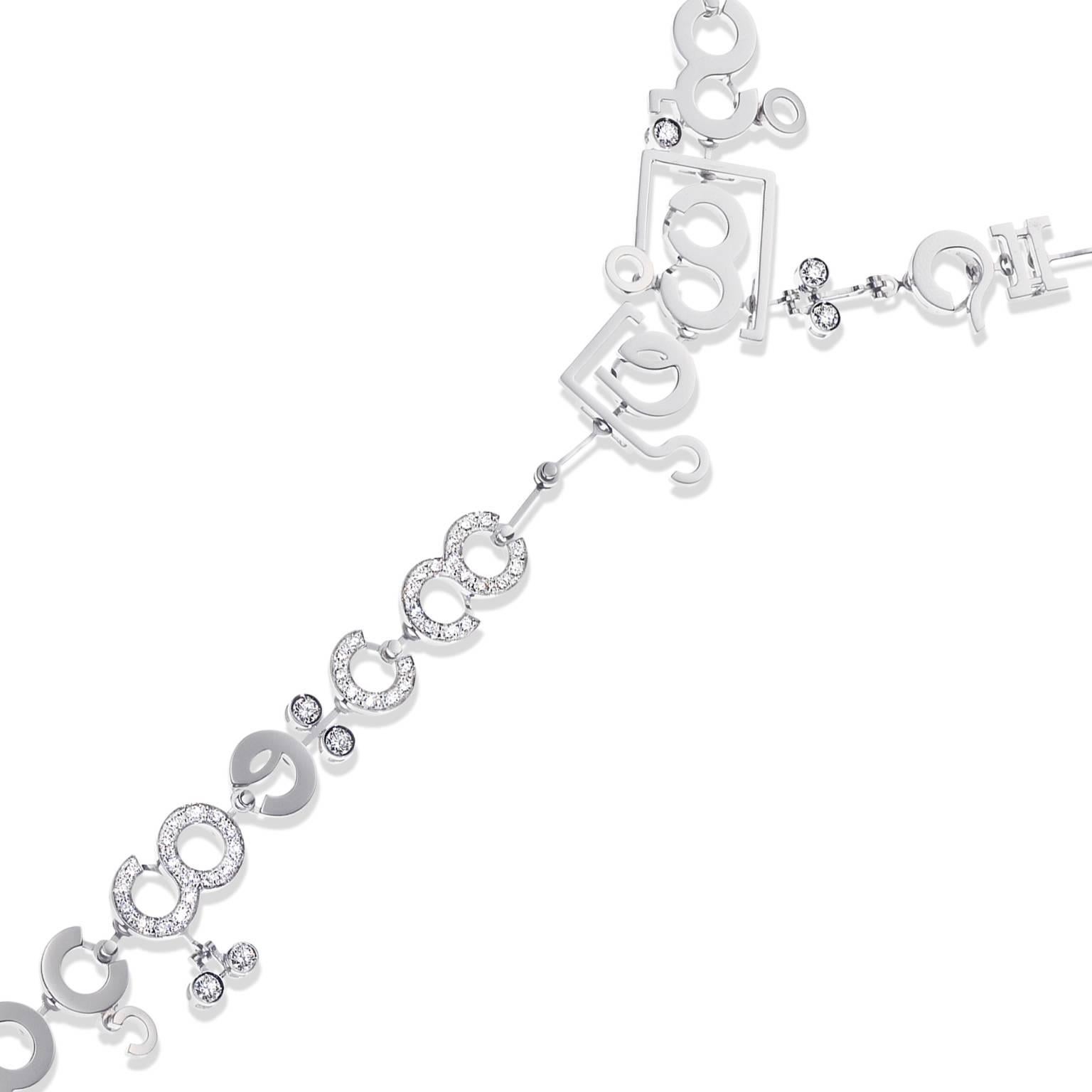Nathalie Jean Contemporary 4, 24 Carat Diamond White Gold Chain Drop Necklace In New Condition In Milan, Lombardia