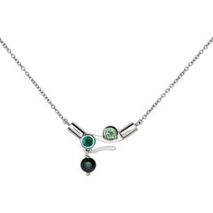 Nathalie Jean Emerald Tourmaline Pearl White Gold Pendant Drop Necklace