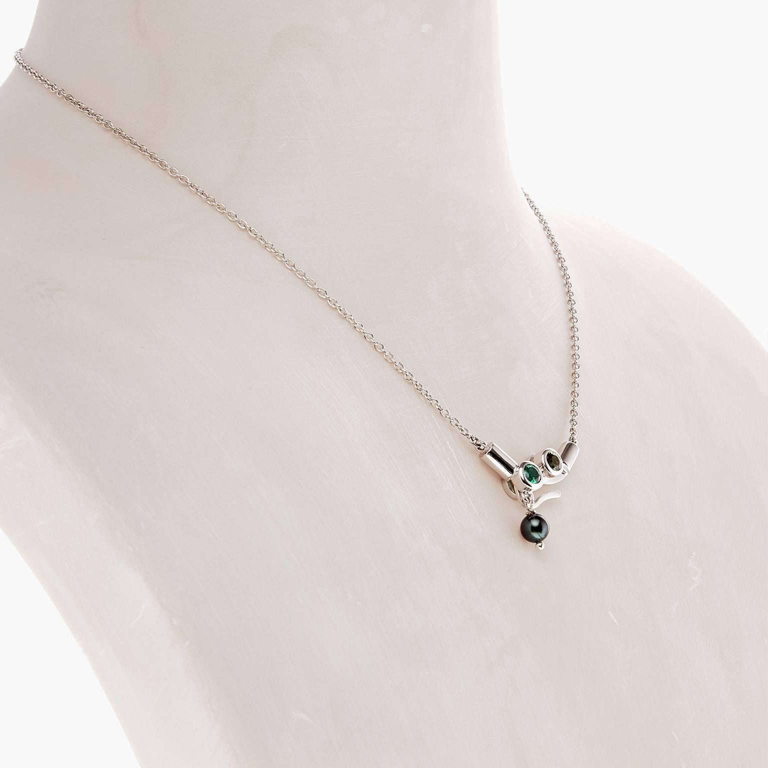 Women's Nathalie Jean Emerald Tourmaline Pearl White Gold Pendant Drop Necklace