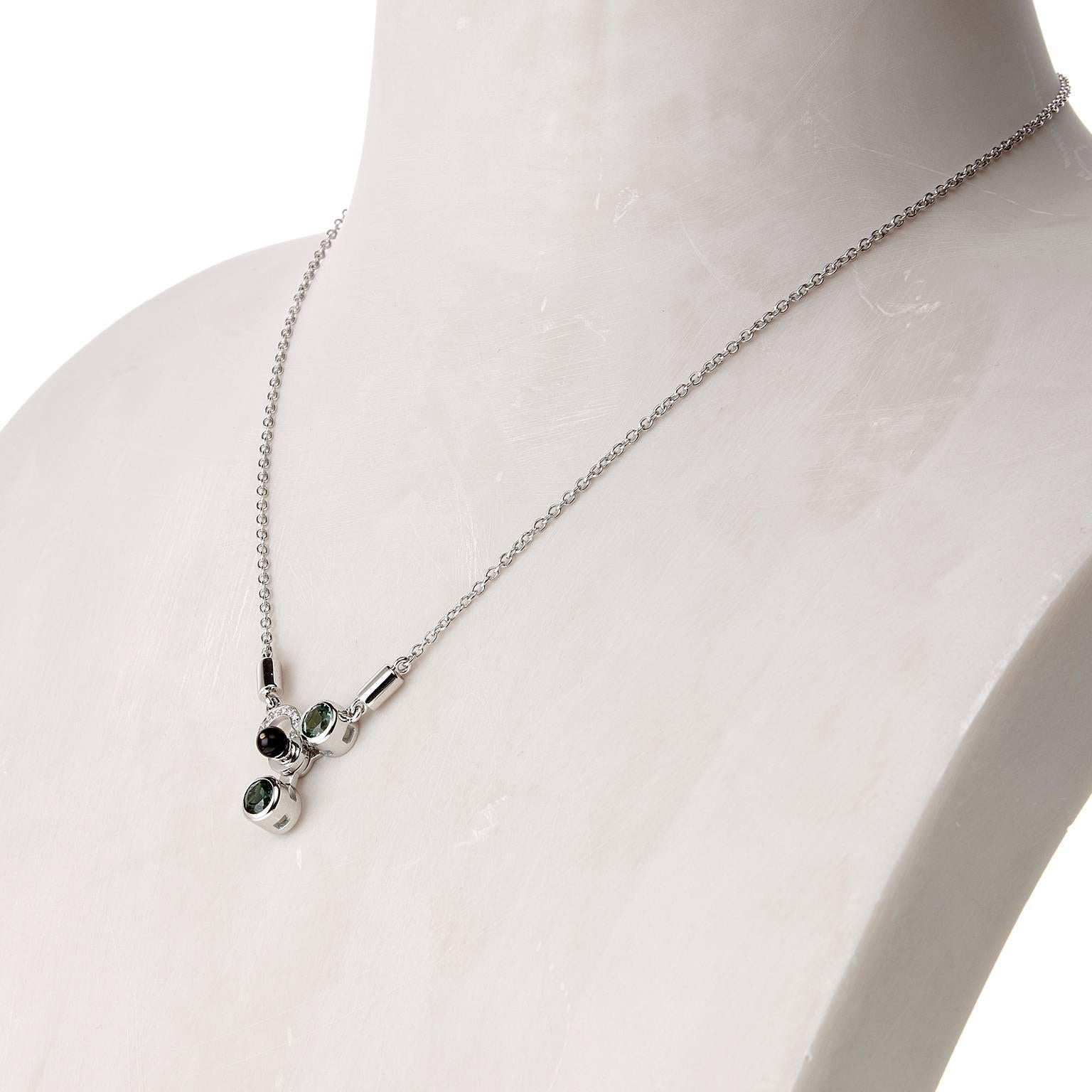 Women's Nathalie Jean 0, 055 Carat Diamond Tourmaline Onyx Gold Pendant Drop Necklace