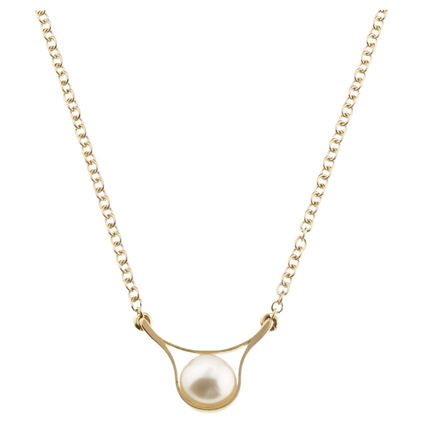 Nathalie Jean Contemporary Pearl Yellow Gold Pendentif Drop Chain Necklace