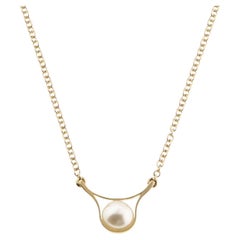 Nathalie Jean Contemporary Pearl Yellow Gold Pendant Drop Chain Necklace