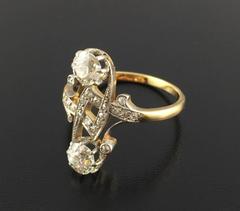 "You and Me" Art Nouveau Ring in 18 kt Gold with 2 Diamonds of 0.6 ct I/VS