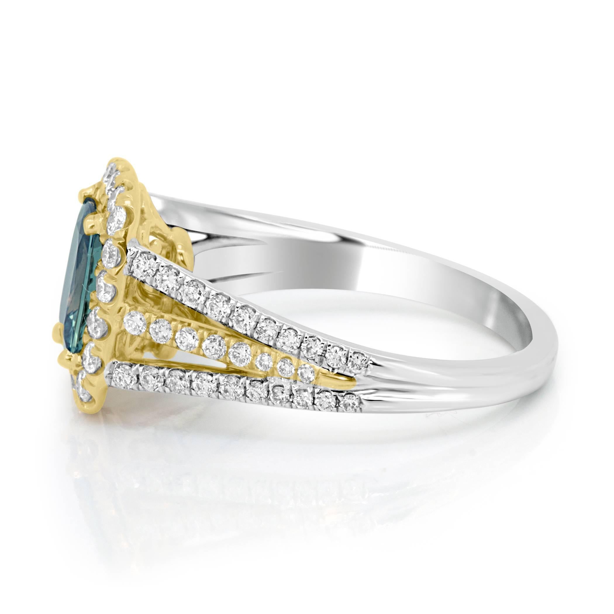 Women's GIA Certified 1.01 Carat Alexandrite Cushion Diamond Two Color Gold Ring