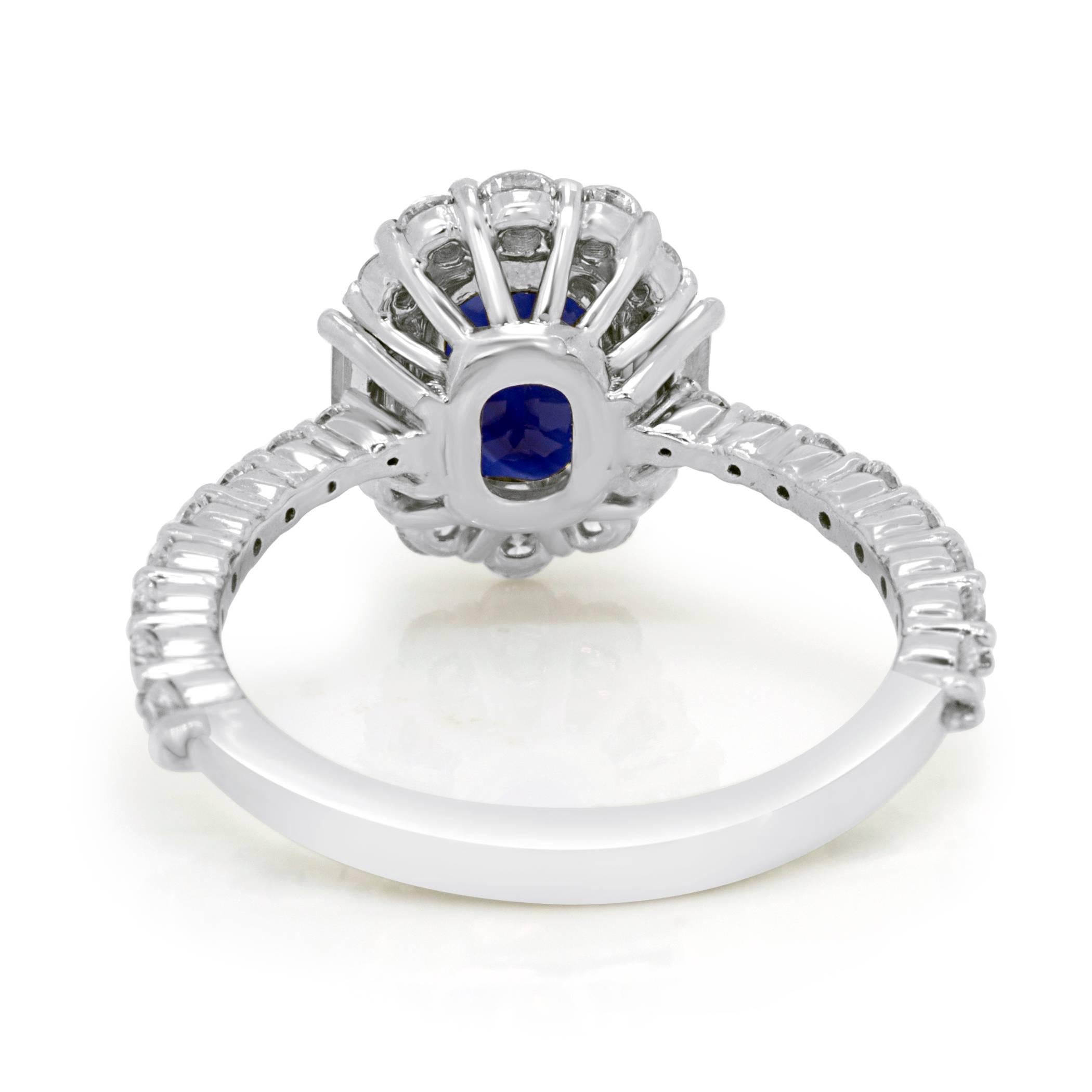 1.43 Carat Sapphire Cushion Diamond Gold Ring 1