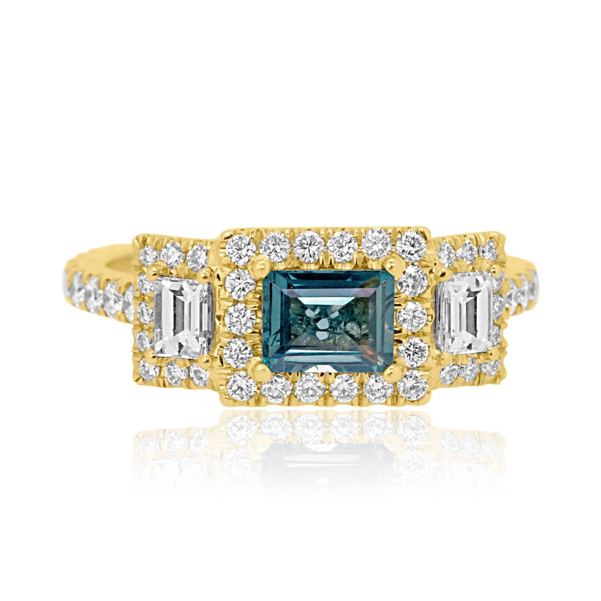 Contemporary Alexandrite Diamond Halo Gold Ring
