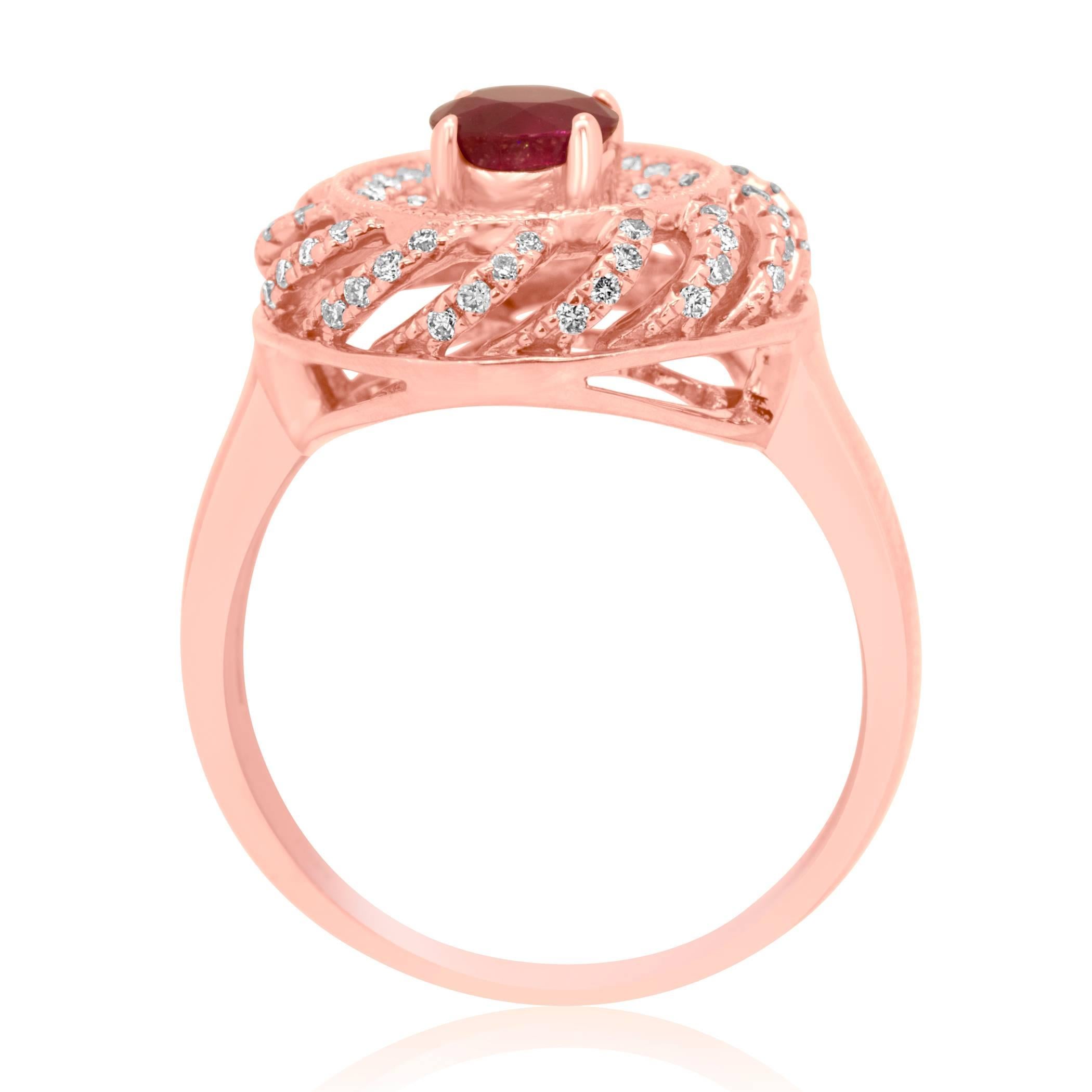 Women's Ruby Pink Diamond White Diamond Rose Gold Double Halo Cocktail Ring