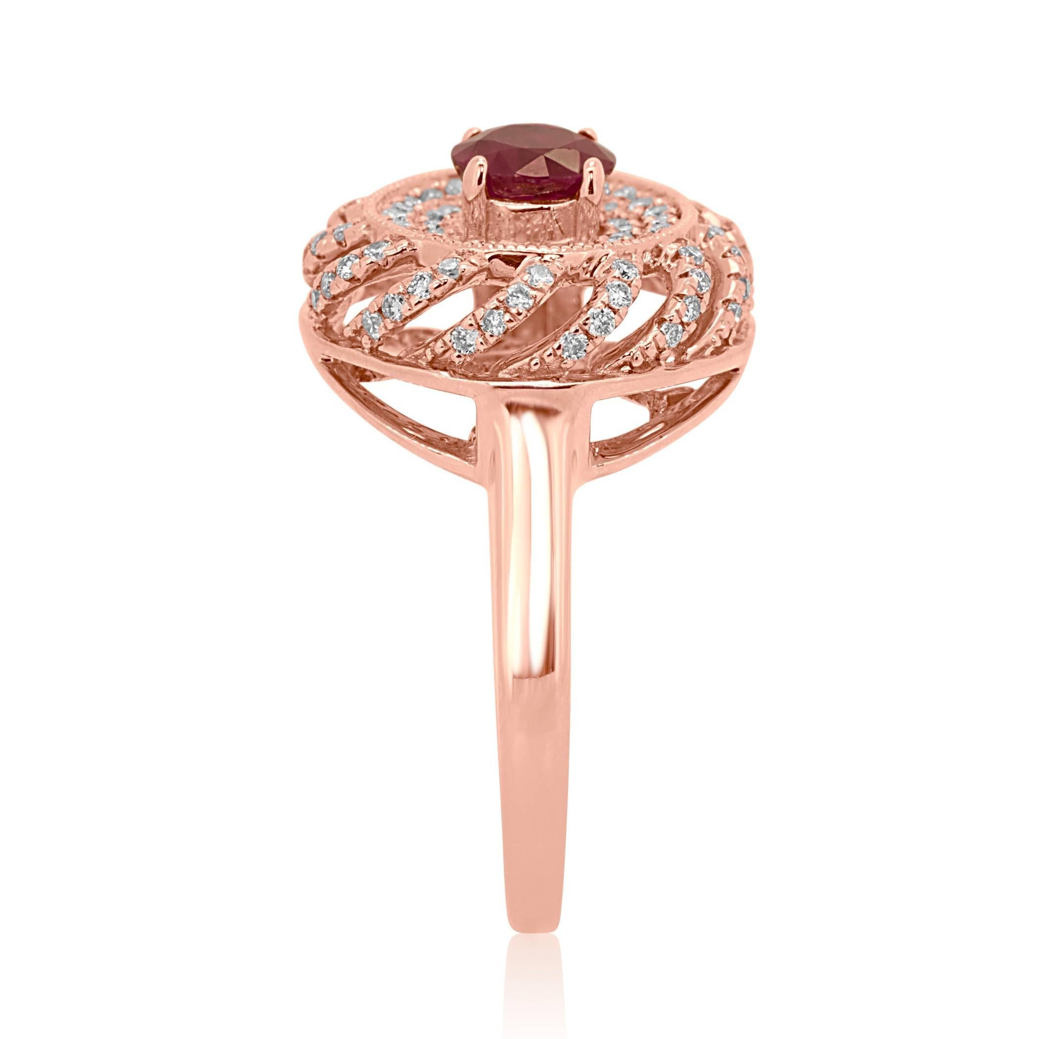 Ruby Pink Diamond White Diamond Rose Gold Double Halo Cocktail Ring 1