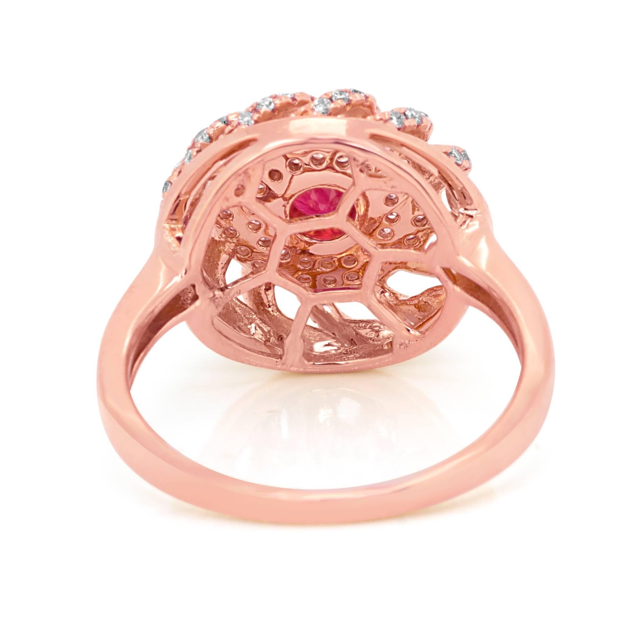 Ruby Pink Diamond White Diamond Rose Gold Double Halo Cocktail Ring 2