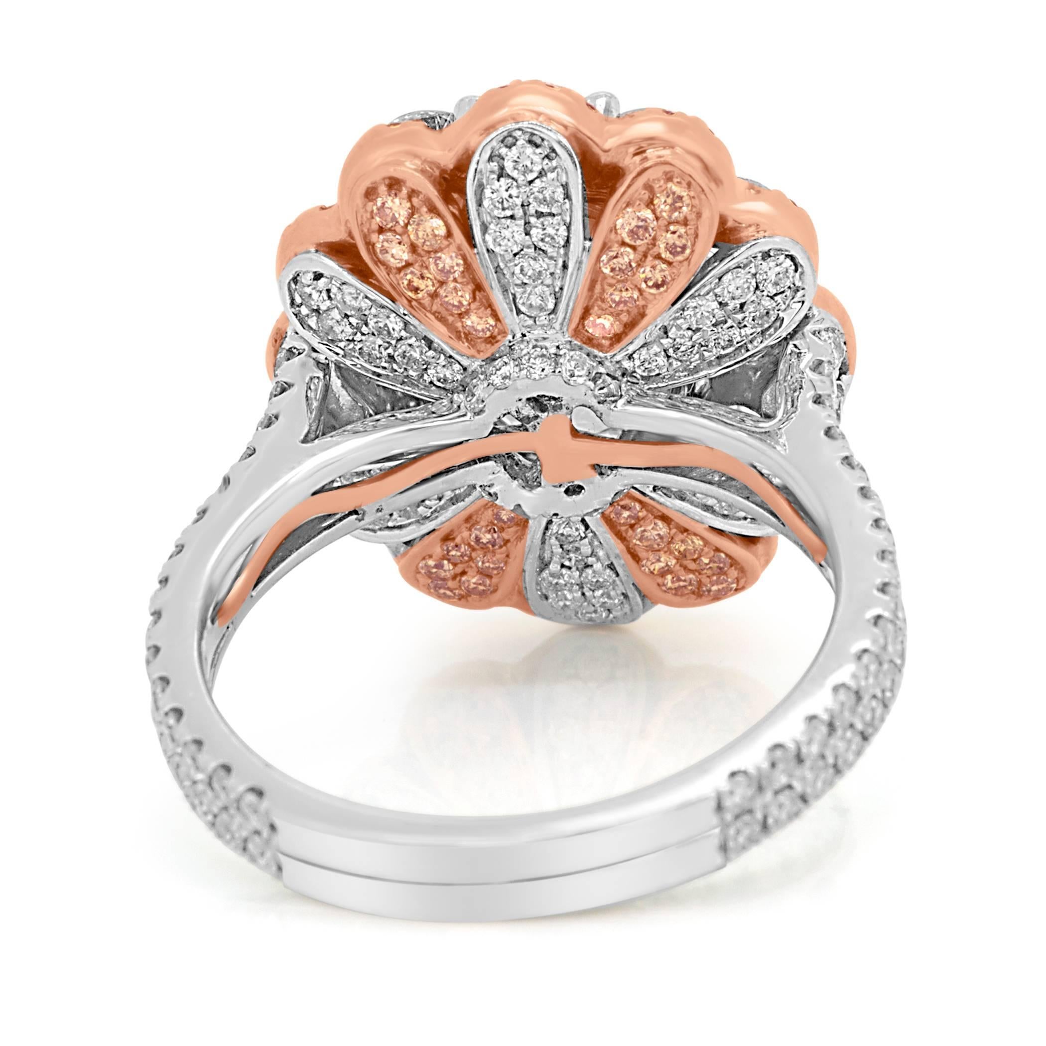 Certified Champagne Oval Diamond in Double Halo Two Color Gold Ring 4