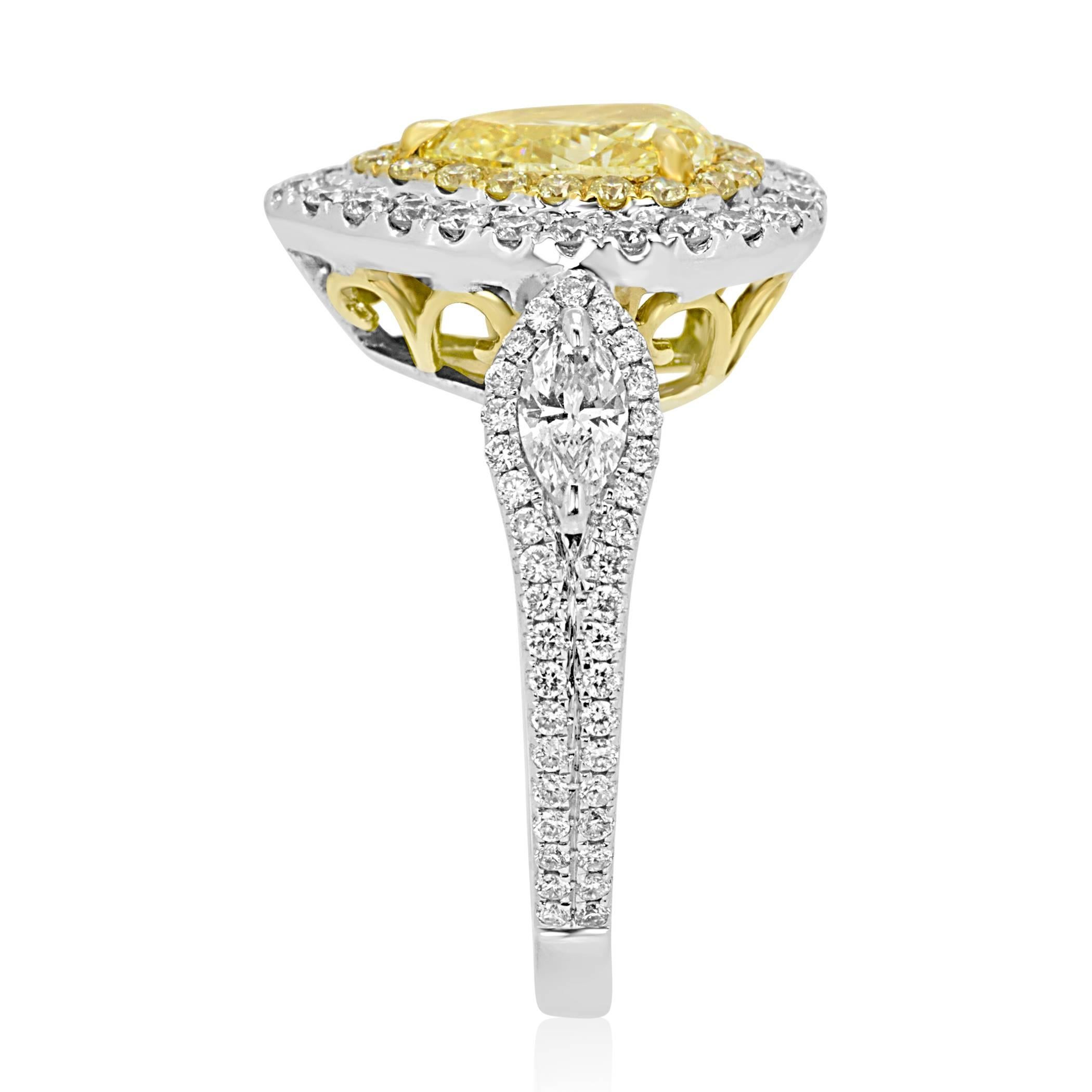 Women's Certified 1.29 Fancy Yellow Diamond Double Halo Two Color Gold Ring