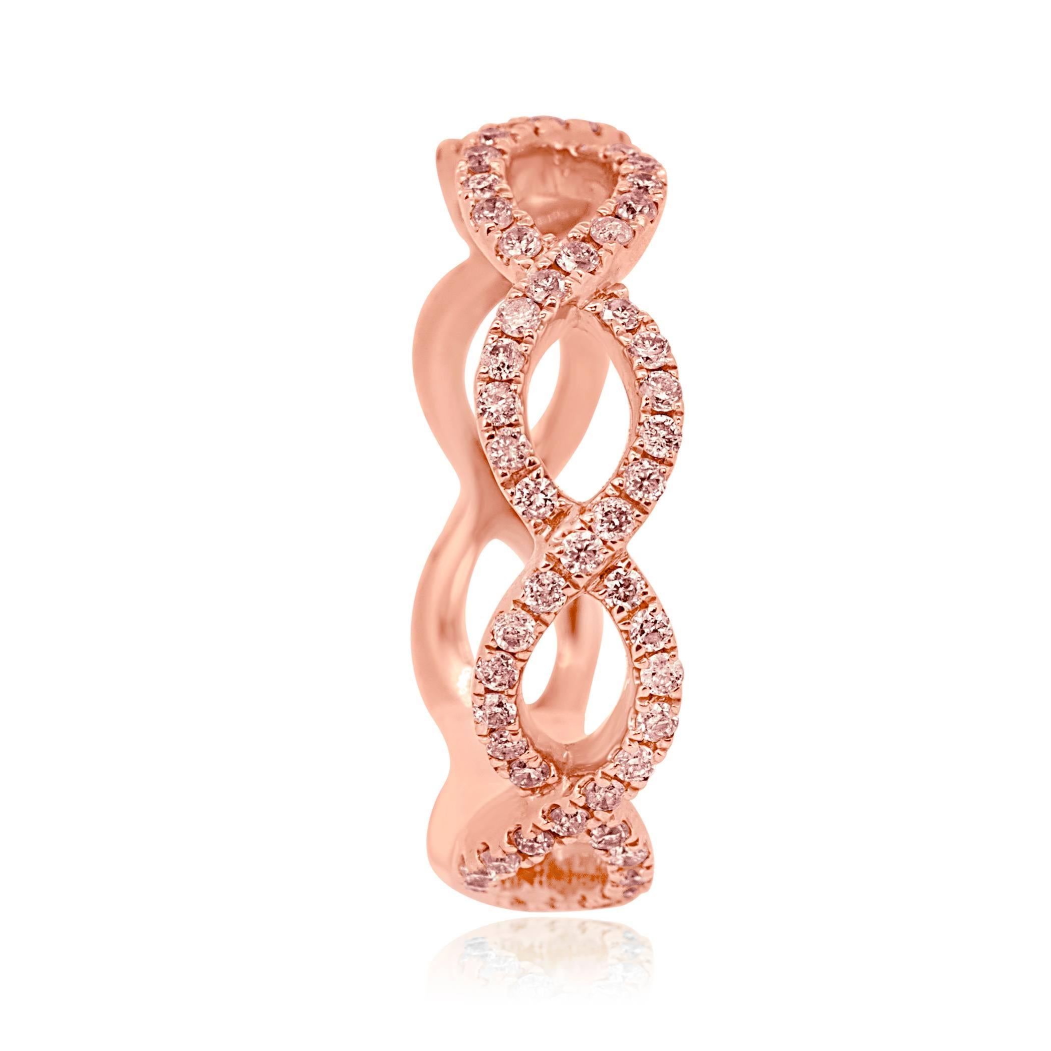 Natural Pink Diamond  Rose Gold Stackable Fashion Cocktail Twist Rope Band Ring In New Condition In NEW YORK, NY