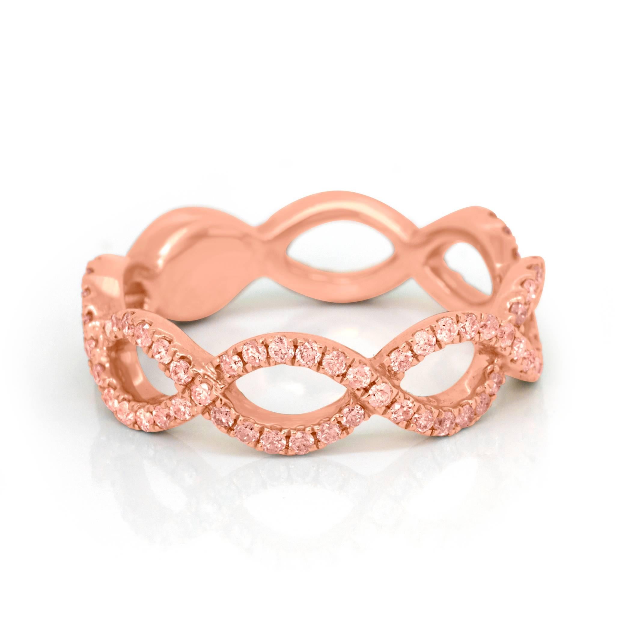 Modern Natural Pink Diamond  Rose Gold Stackable Fashion Cocktail Twist Rope Band Ring