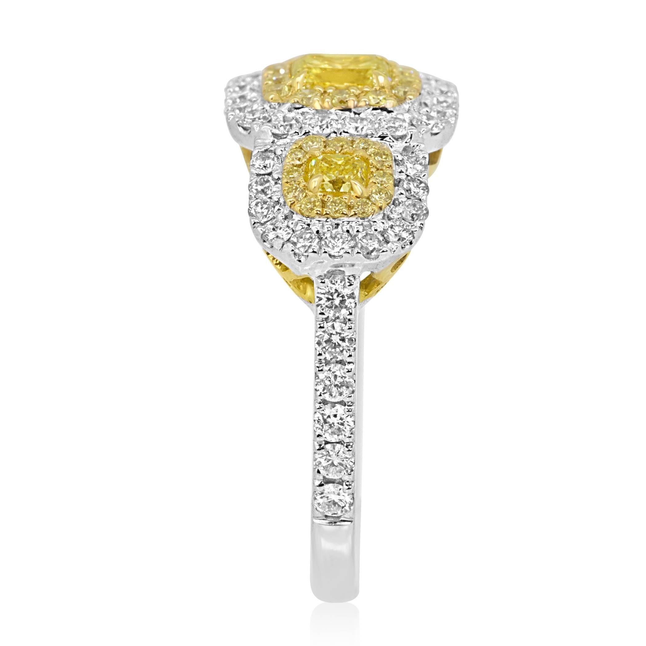 Natural Fancy Yellow White Diamond Double Halo Two Color Gold Ring 2